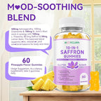 Saffron Gummies for Adult Kids, 10-IN-1 Cortisol Support Supplement with Saffron 88.5mg, Vitamin D3, B6, Magnesium, Zinc, Ashwagandha, L-Theanine, St. John's Wort, For Emotions, Slumber, 60 Count