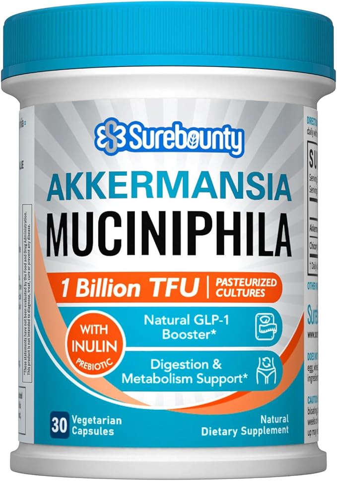 Akkermansia Probiotic GLP-1, 1 Billion TFU, Akkermansia Muciniphila with Prebiotic Inulin, for Men & Women, Vegan, Non-GMO, 30 Caps