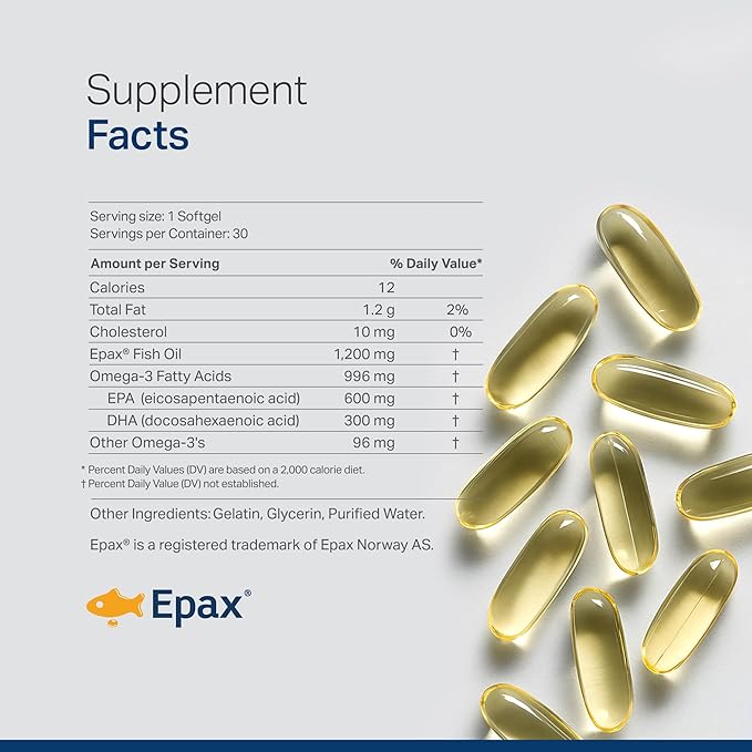 Norwegian rTG Omega 3 Fish Oil for Brain & Heart Boost, Triglyceride Fish Oil Omega 3 Supplements, 300 DHA 600 EPA Omega 3 Softgels Essential Fatty Acids for Eyes, Skin & Joints, 1200mg, 30 Servings