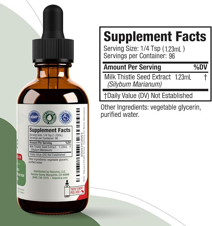 Rejuvica Health Active Milk Thistle 4oz XL Super Size - Advanced Milk Thistle Seed Liquid Extract Drops - May Support The Liver - Vegan Sugar Free Non GMO Tincture 3 Pack