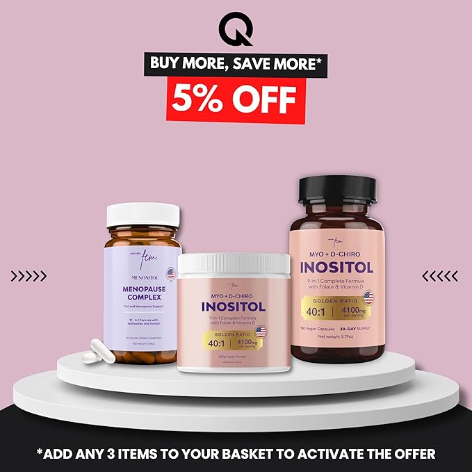 Premium Inositol Supplement Bundle - Myo-Inositol & D-Chiro Inositol Supplement for Women 4100mg (40:1 Ratio) – 9-in-1 Hormonal & Metabolic Support with Folate, Vitamin B6, B12, D3, Zinc & Chromium