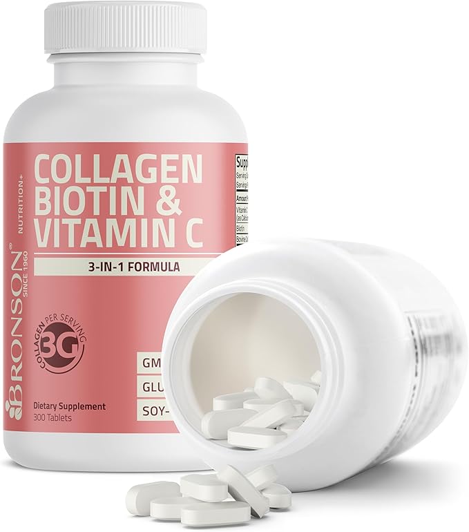 Bronson Collagen Peptides 3000mg (per Serving) with Biotin & Vitamin C - for Hair, Skin & Nails Support, Non-GMO, 300 Tablets