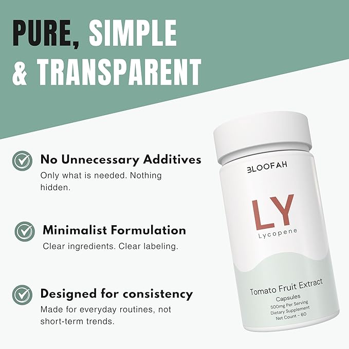 Lycopene Supplements for Men 500mg - Natural Tomato Fruit 10:1 Extract - Non-GMO Lycopene Supplement for Prostate, Skin & Antioxidant Support - (60 Count (Pack of 1))