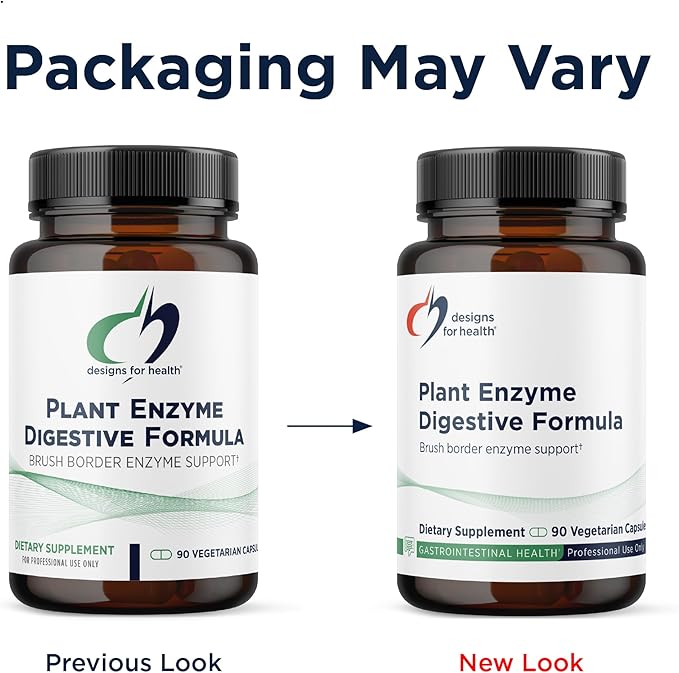 Designs for Health Plant Enzyme Digestive Formula - Vegetarian Digestive Enzymes Supplement - Gut Support with Hemicellulase, Protease + More - May Support Occasional Gas + Bloating (90 Capsules)