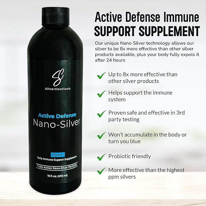 Colloidal Silver w/Nano Technology - 10ppm 16oz - 8X More Effective - Natural Immune Support - Save the Sick Days - Ages 5 & Up - Outperforms Higher PPM Silvers - No Taste & Smell - 3rd Party Tested