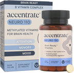Accentrate Neuro 110- Complete Vitamin B Complex | Methylated Multivitamin w/L-Methylfolate (5-MTHF) Methylcobalamin (B12) Pyridoxal-5'-Phosphate (P5P) | Brain Health | MTHFR Supplement | 30 Tablets