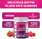Vitamatic Biotin Gummies 10,000 mcg for Stronger Hair, Skin & Nails - 240 Vegan Gummies - Also Called Vitamin B7