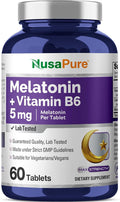 NusaPure Melatonin with Vitamin B6 & Calcium - Suitable for Vegetarian/Vegan, Non-GMO - 5 mg - 60 Tablets