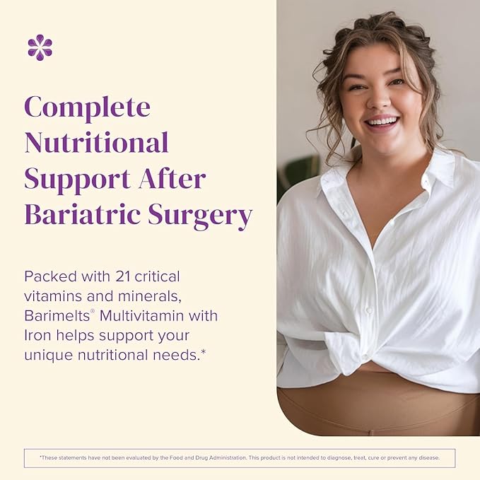 BariMelts Bariatric Multivitamin with Iron - 3 Month Supply (180 Fast-Dissolving Tablets) - Sugar-Free - Post-Op Bariatric Vitamins - Natural Blueberry Flavor
