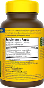 Nature Made Extra Strength Turmeric Curcumin with Black Pepper,1000mg Turmeric Extract per Serving (Standardized to 95% Curcuminoids),Supports Healthy Inflammation Response,60 Capsules,(Pack of 2)