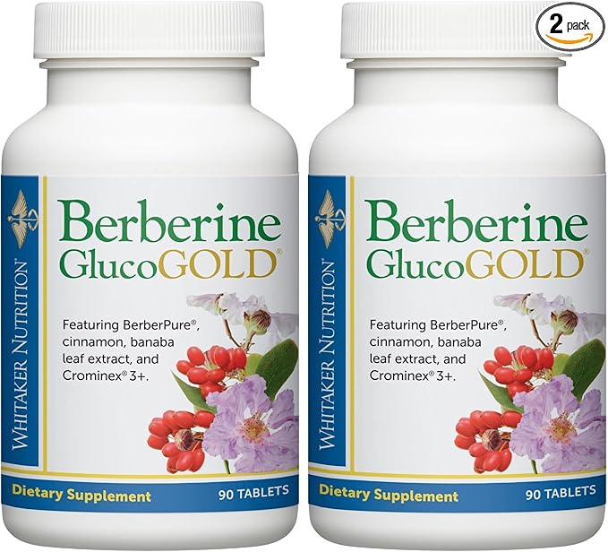 Dr. Whitaker’s Berberine GlucoGold Supplement with 1500 mg per Day of BerberPure Berberine, Concentrated Cinnamon, Crominex Chromium and Banaba Leaf Extract (90 Tablets) (Pack of 2)
