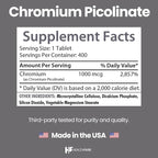 HealthFare Chromium Picolinate 1000mcg | 800 Tablets (Pack of 2) | High Absorption Mineral Supplement | Supports Healthy Sugar Metabolism & Nutrient Absorption | Non-GMO, Gluten-Free | Made in USA