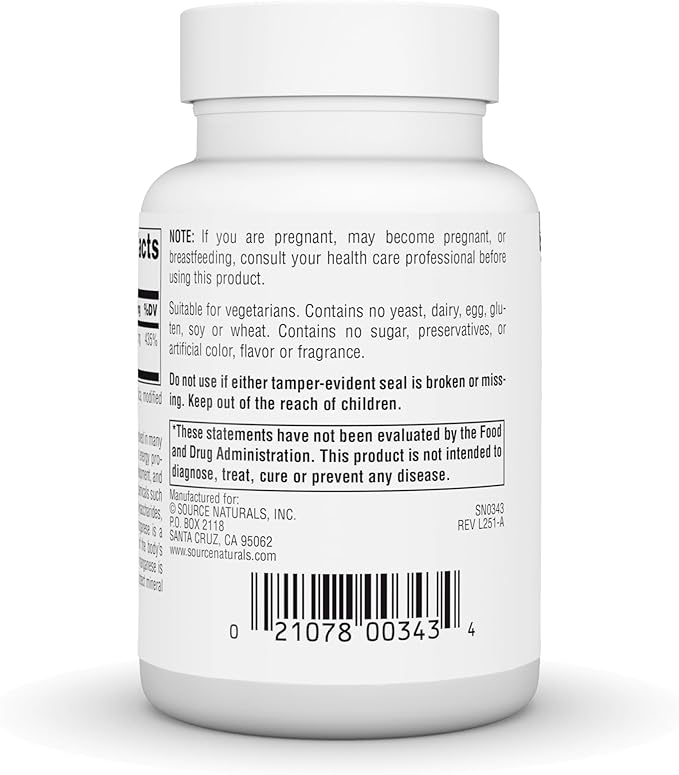 Source Naturals Manganese, Amino Acid Complex - Supports Energy Production* - 10 mg - 250 Tablets