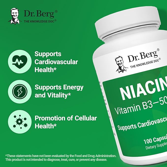 Dr. Berg Highly-Potent Niacin 500 mg – Now Only 125 mg per Capsule for Niacin Flush Tolerance Building – Gradually Increase to 500mg a Day – Vitamin B3 for Heart, Brain & Energy Support – 100 Capsules
