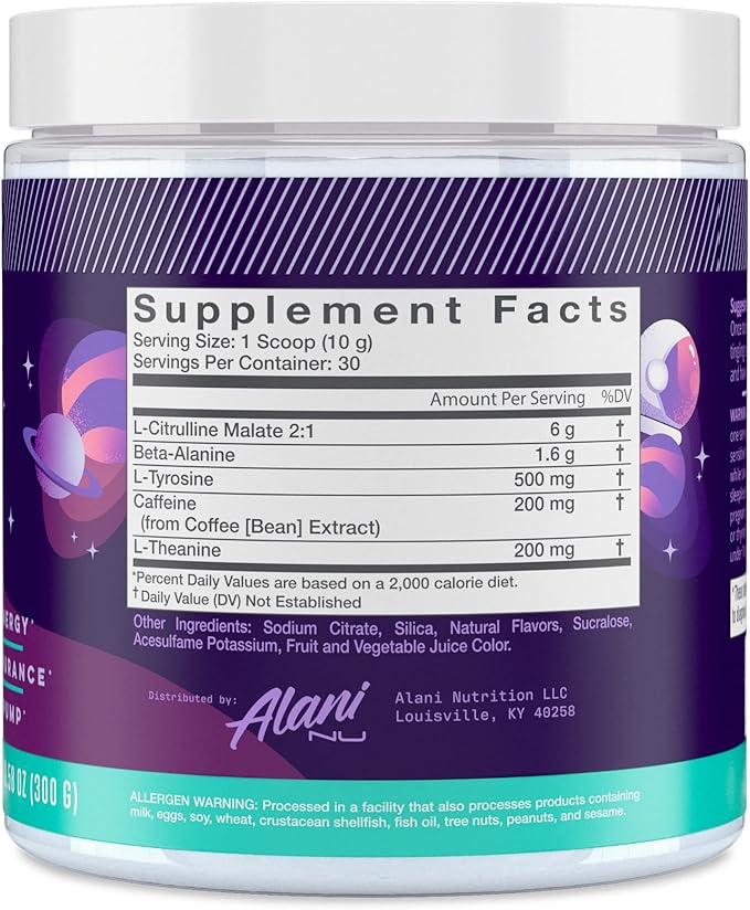 Alani Nu Pre Workout Powder Cosmic Stardust | Amino Energy Boost | Endurance Supplement | Sugar Free | 200mg Caffeine | L-Theanine, Beta-Alanine, Citrulline | 30 Servings