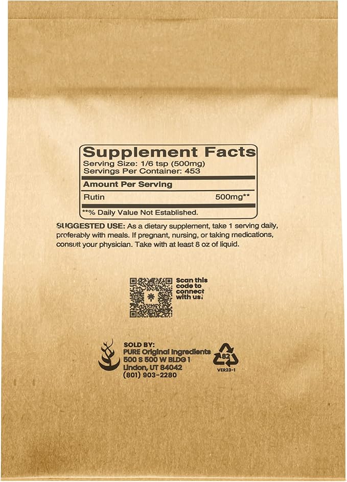 PURE ORIGINAL INGREDIENTS Rutin Powder (8 oz) Always Pure, No Additives Or Fillers, Lab Verified