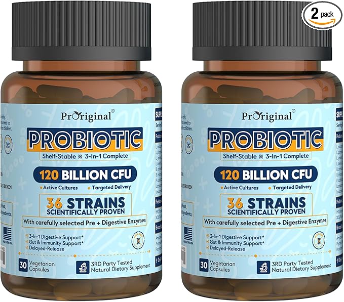Probiotics for Women & Men 120 Billion CFU with 36 Probiotic Strains for Digestive Health and Gut Health, Delayed Release Capsules, Stomach Acid Resistant, No Need for Refrigeration 60 Capsules