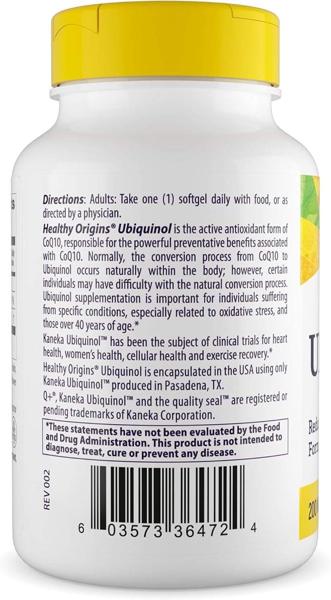 Healthy Origins Ubiquinol (Active Form of CoQ10), 200 mg - Ubiquinol Supplements for Heart Health & Antioxidant Support - Gluten-Free & Non-GMO Supplement - 30 Softgels