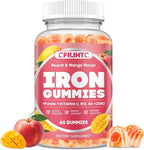 Center-Filled Iron Gummies for Adults & Kids - Iron Supplement with Vitamin B6, B12, C, Zinc, Folate - Support Women Iron Deficiency, Anemia, Blood Builder - Sugar Free Vegan 60ct Peach & Mango Flavor
