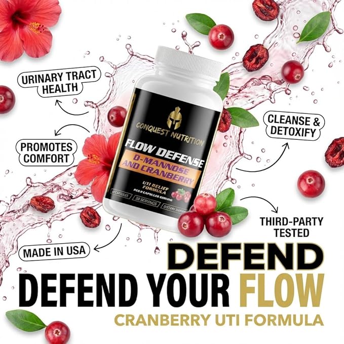 Conquest Fit Flow Defense D‑Mannose Cranberry UTI Support Supplement, 60 Veggie Capsules – Bladder & Urinary Tract Health Formula