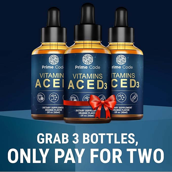 Prime Code Liquid Vitamin A Supplement for Women & Men with Vitamin C E and D3, Vitamin A C E D3 Drops for Adults, Non-GMO, Faster Absorption & Immune Support, Natural Orange Flavor Drops