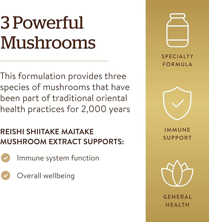 Solgar Multi-Mushroom Complex, 50 Vegetable Capsules - Reishi, Shiitake, Maitake Mushroom Extract - Natural Source of Beta Glucans - Non-GMO, Vegan, Gluten Free, Dairy Free - 50 Servings