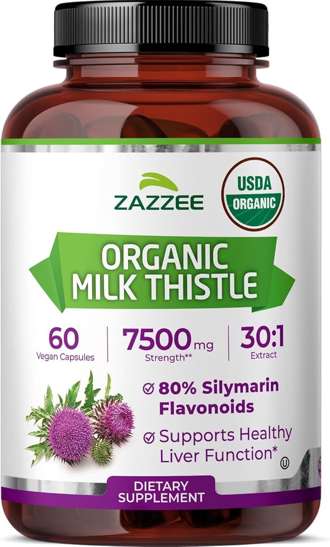 Zazzee USDA Organic Milk Thistle 30:1 Extract, 80% Silymarin, 60 Vegan Capsules, 2 Month Supply, Certified Kosher, High Potency Liver & Antioxidant Support, Silybum Marianum, Non-GMO, Made in the USA