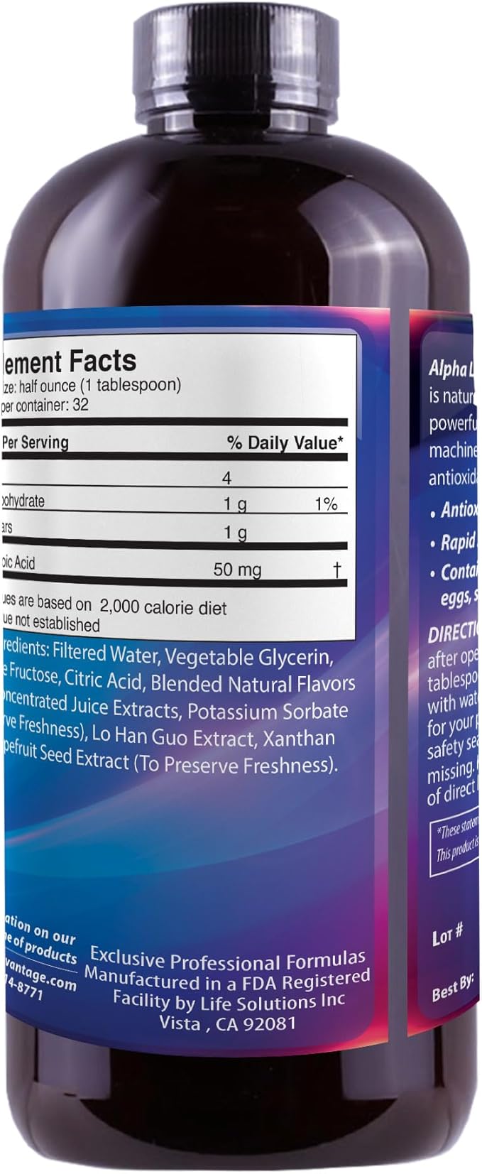 Alpha Lipoic Acid - Liquid Dietary Supplement with 50mg ALA per Serving - Packed with Antioxidants - Pharmacist Formulated, Rapid-Sorb Technology for Nutrient Absorption - 16 fl. oz.