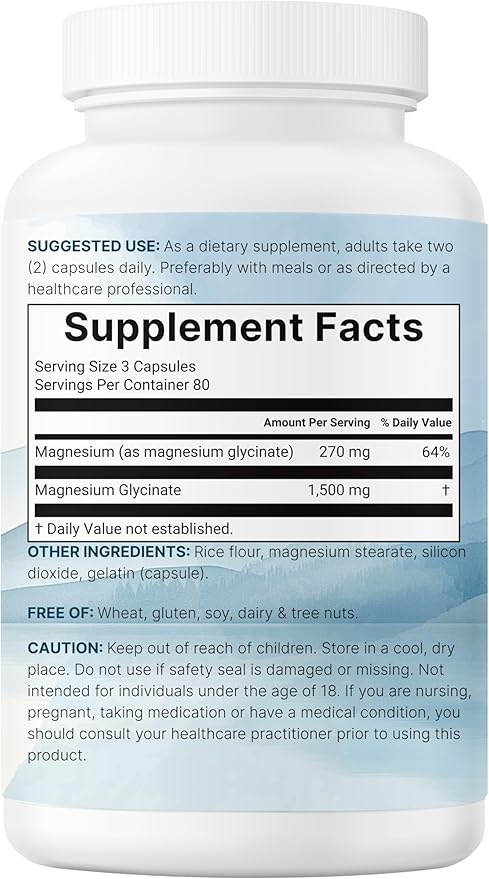 Triple Strength Magnesium Glycinate 1,500mg Per Serving, 240 Capsules | 500mg Per Capsule | Easily Absorbed Chelated Magnesium + Elemental Form | Healthy Muscle, Bones, & Mood Support | Non-GMO