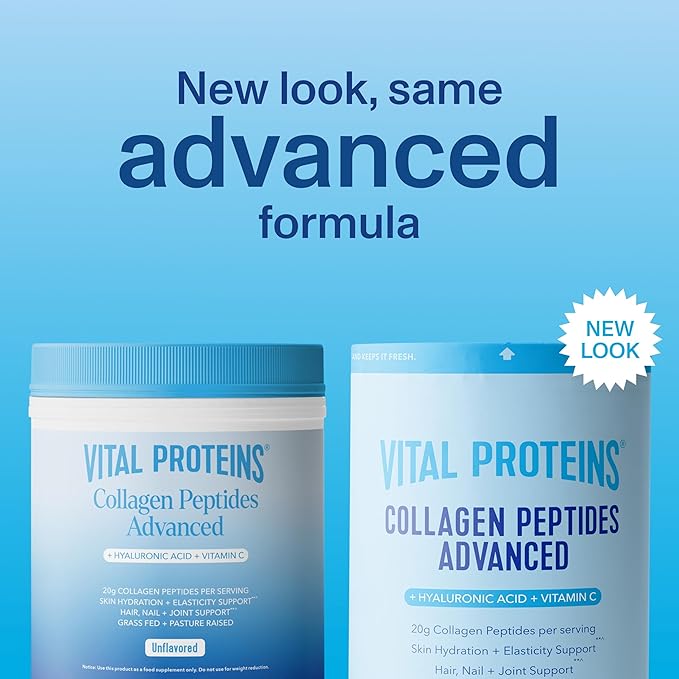 Vital Proteins Collagen Peptides Powder Advanced with Hyaluronic Acid & Vitamin C, Collagen Supplements, Unflavored, 12 Servings