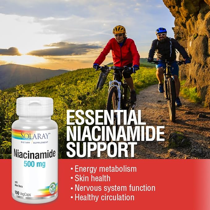 SOLARAY Niacinamide 500 mg | Vitamin B-3 | Energy Metabolism, Circulation, Nerve & Skin Health Support, 100 CT