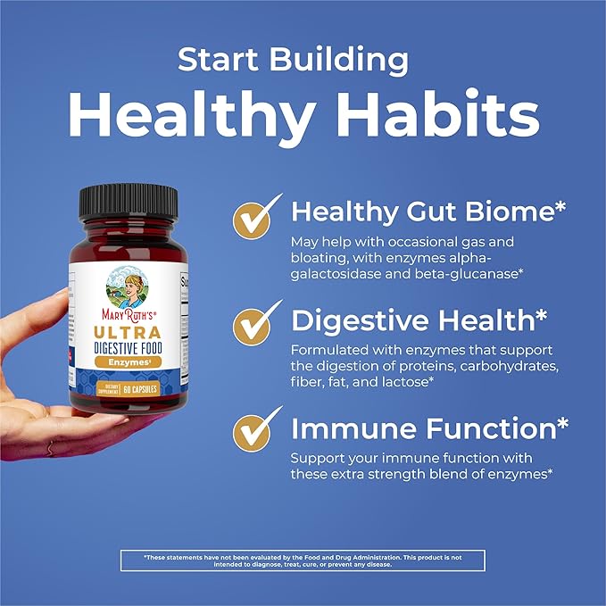 MaryRuth Organics Ultra Digestive Enzymes Capsules | Up to 2 Month Supply | Supplement for Gut Health Support | Digestion & Immune Support with Amylase | Lipase & Lactase | Vegan | 60 Count