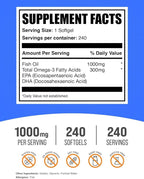 BulkSupplements.com Fish Oil 1000mg Softgels - Fish Oil Supplements, Omega 3 Supplements - Gluten Free, 1 Softgel per Serving, 240 Count (Pack of 1)