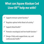 Jigsaw Health Alaskan Cod Liver Oil | 900 mg Omega-3s with EPA, DHA, and DPA | Includes Naturally Occuring Vitamins A & D | 180 Softgels | 60 Servings