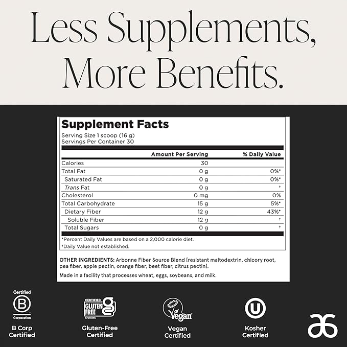 GutHealth Prebiotic Fiber – 12g Soluble Fiber including Inulin for gastrointestinal health, Regularity, Satiety, and Daily Gut Wellness; Easy to Mix Into Drinks or Food, 30 servings, by Arbonne.