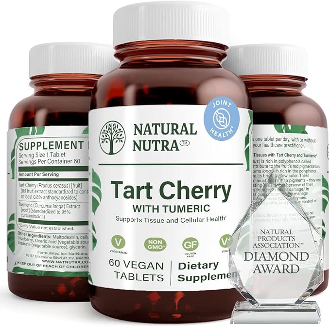 Natural Nutra Tart Cherry Extract with Turmeric Curcumin, Helps Reduce Muscle Soreness, Supports Immune System, Promote Joint Health, Improves Sleep Quality, Vegan, Vegetarian, Gluten Free, 60 Tablets