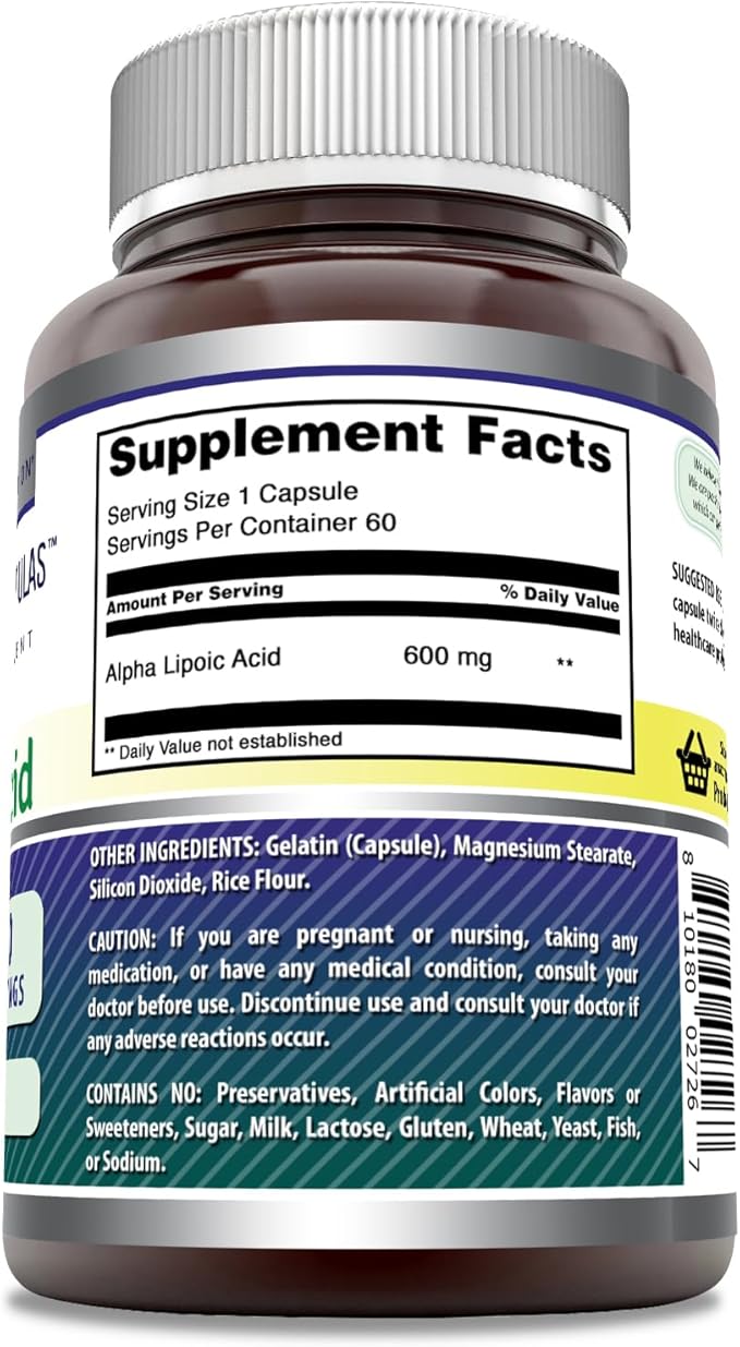 Amazing Formulas Alpha Lipoic Acid | 600 Mg Per Serving Supplement | Capsules | Non-GMO | Gluten Free | Made in USA (1 Pack | 60 Count)