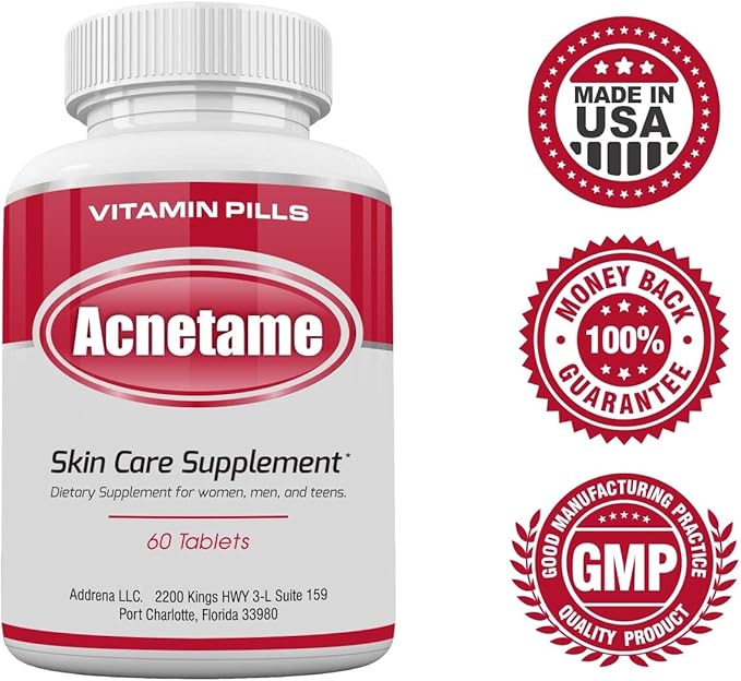 Acnetame Acne Pills- Vitamin Supplements for Acne Treatment- Natural Clear Skin from Hormonal Cystic Pimples- Oily Skin Vitamins Pill for Women, Teen, Men, & Adults 60 Tablets