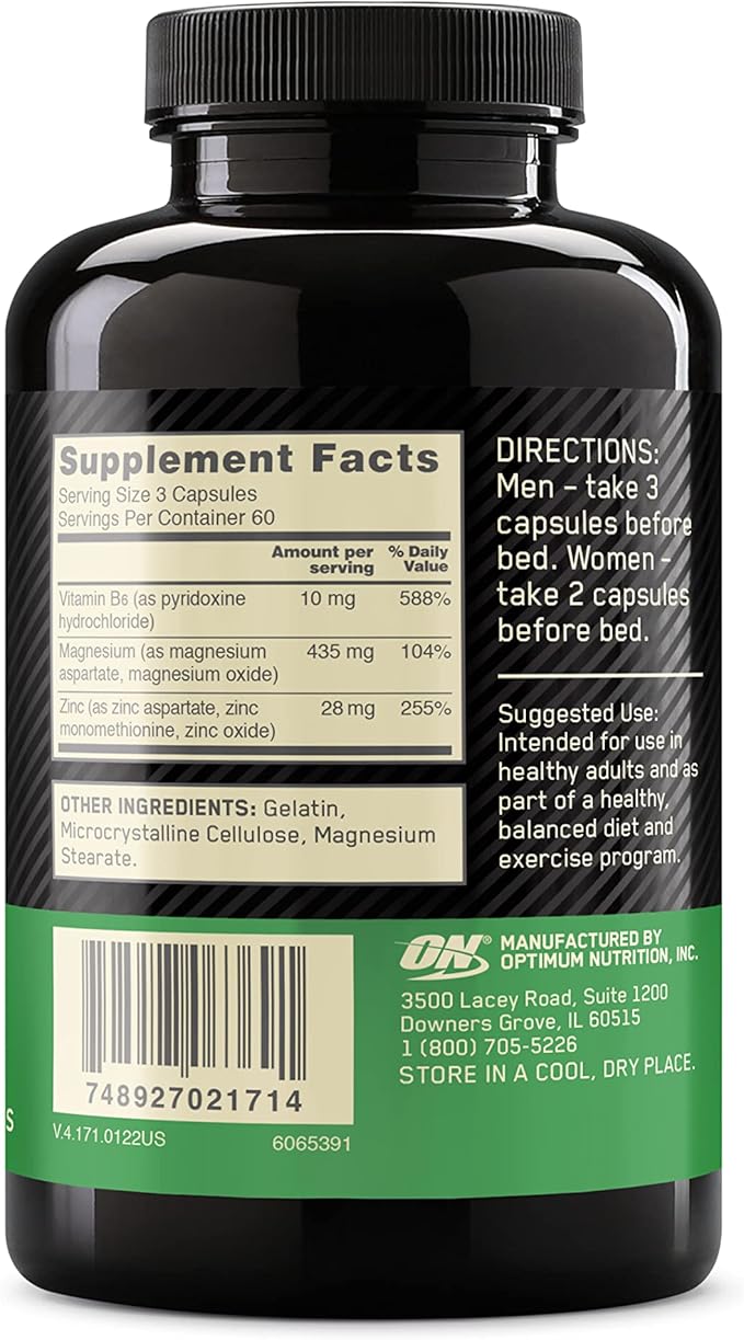 Optimum Nutrition Muscle Recovery and Endurance Supplement for Men and Women, Zinc and Magnesium Supplement, 180 Count