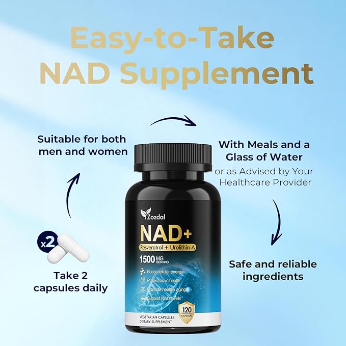 NAD+ Supplement 1500mg - 7-in-1 Liposomal Formula with Urolithin A, CoQ10 & Resveratrol - Cellular Energy, Muscle Health & Healthy Aging Support for Women & Men- 120 Capsules