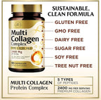Multi Collagen Peptides for Women & Men - 2400mg per Serving - Best Hydrolyzed Collagen Complex with Type I, II, III, V, X - Hair, Skin, Nails & Joint Support Supplement - Bottled USA - 60 Capsules