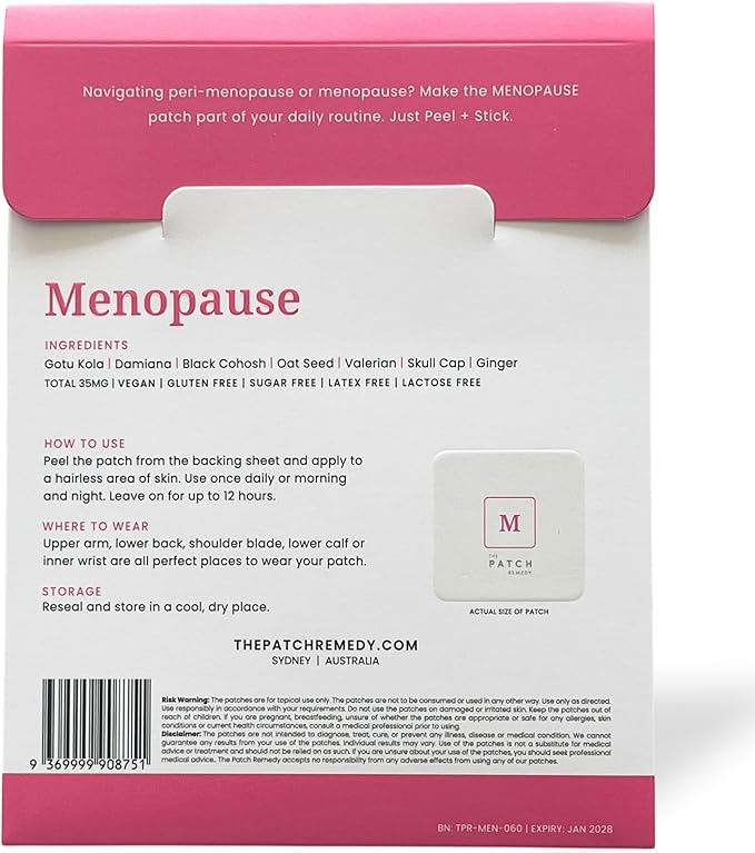 The Patch Remedy Menopause Patch | Black Cohosh, Damiana, Valerian, Ginger | 30 Patches