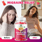 Vitamin B2 Gummies for Kids & Adults, VIT B2 Riboflavin 400mg Supplement with Magnesium for Migraine Relief & Nervous System Support, Non-GMO, Vegan, Raspberry Flavor 60 Count