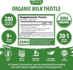 USDA Organic Milk Thistle 30:1 Extract Capsules, 280 Vegan Capsules, Rich in Silymarin Flavonoids, Liver Cleanse and Liver Detox Support, Standardized 30X Extract, Made in the USA
