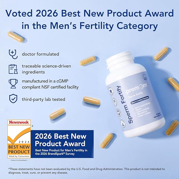 Premom Sperm Fortify – Male Fertility Supplements for Men with KSM-66® Vegan Ashwagandha, CoQ10 as Ubiquinol, Zinc, Selenium&Acetyl-L-carnitine | Supports Sperm Health, Motility & Count