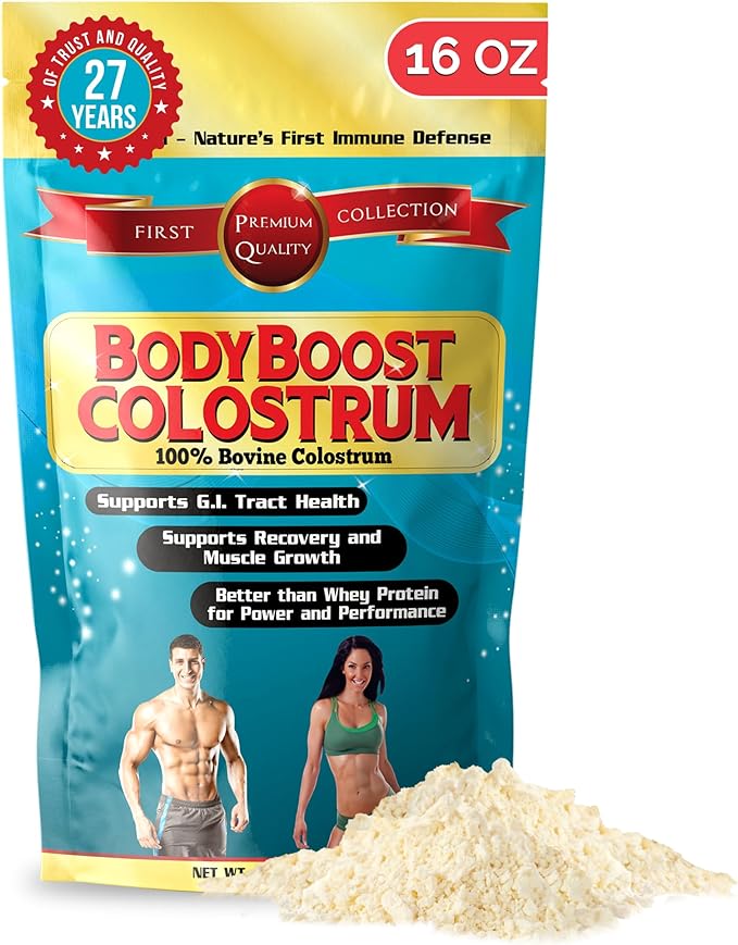 BodyBoost Whole Colostrum, 100% Bovine Colostrum Powder, Immune Booster with Immunoglobulin & Lactoferrin, Grass Fed Colostrum for Gut Health, 16 oz