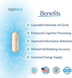 Optimind Brain Supplement for Memory and Focus, Nootropic with Synapsa®, Phosphatidylserine, Vitamin B1 B12, Non-GMO, Mental Clarity, Cognitive Support, Clinically Studied Ingredients, 64 Capsules