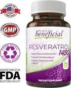 PURELY beneficial RESVERATROL1450-90day Supply, 1450mg per Serving of Potent Antioxidants & Trans-Resveratrol, Promotes Anti-Aging, Cardiovascular Support, Maximum Benefits(1bottle)