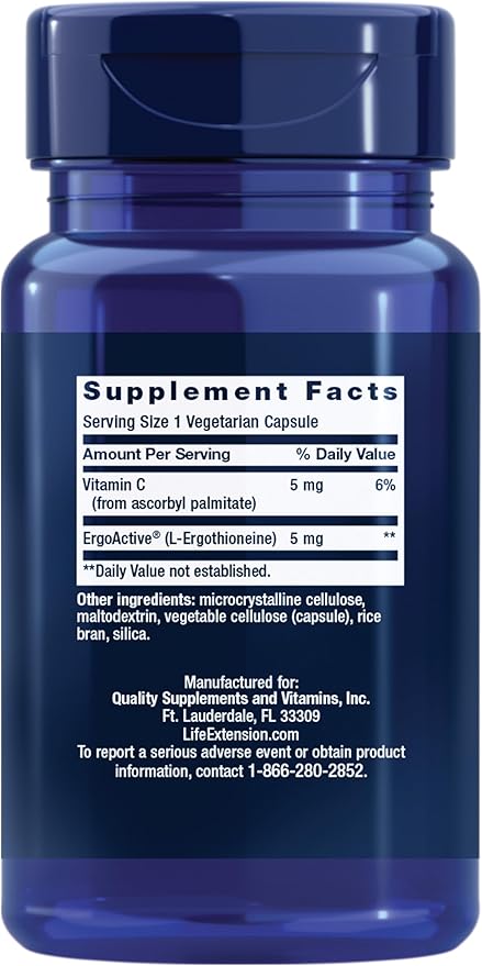 Life Extension Essential Youth L-Ergothioneine – Promotes Longevity & Healthy Aging – Gluten-Free – Non-GMO – Vegetarian – 5 mg – 30 Vegetarian Capsules