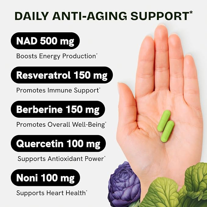 Liposomal NAD Supplement for Women w/Noni | 5-in-1 NAD Resveratrol Supplement w/Berberine & Quercetin | Pure NMN Powder Alternative | Supports Anti Aging & NAD+ Levels | 240 caps - 4 Packs